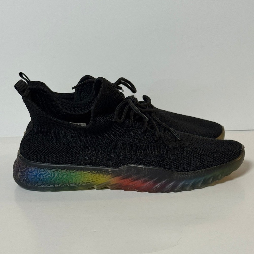 Lyla Black Knit Sneakers Rainbow Translucent Sole Lace Up Athletic Shoes Size 8